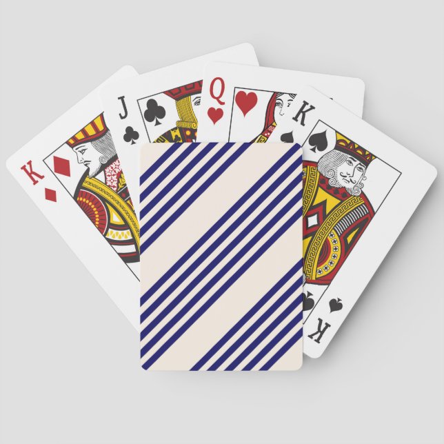 Navy blue and beige five stripes pattern poker cards (Back)