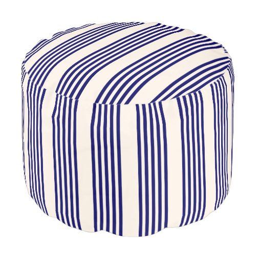 Navy blue and beige five stripes pattern pouf