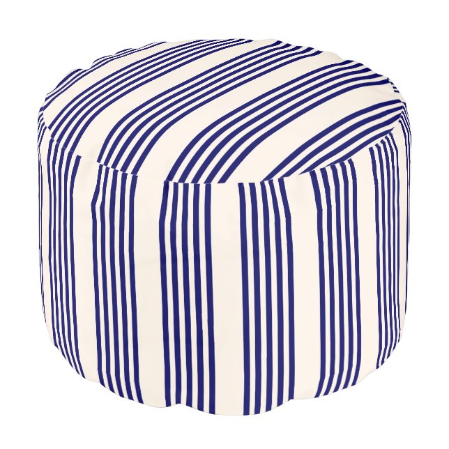 Navy blue and beige five stripes pattern pouf (Angled Front)