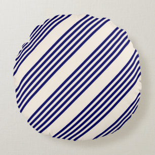 Navy blue and beige five stripes pattern round pillow