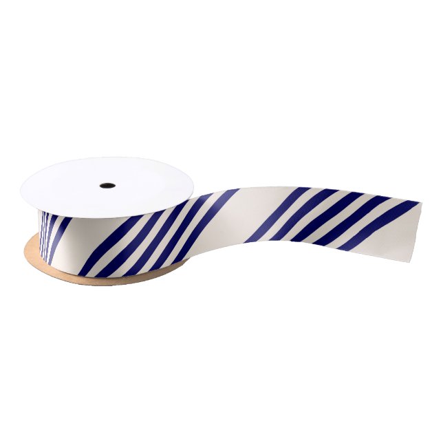 Navy blue and beige five stripes pattern satin ribbon (Spool)