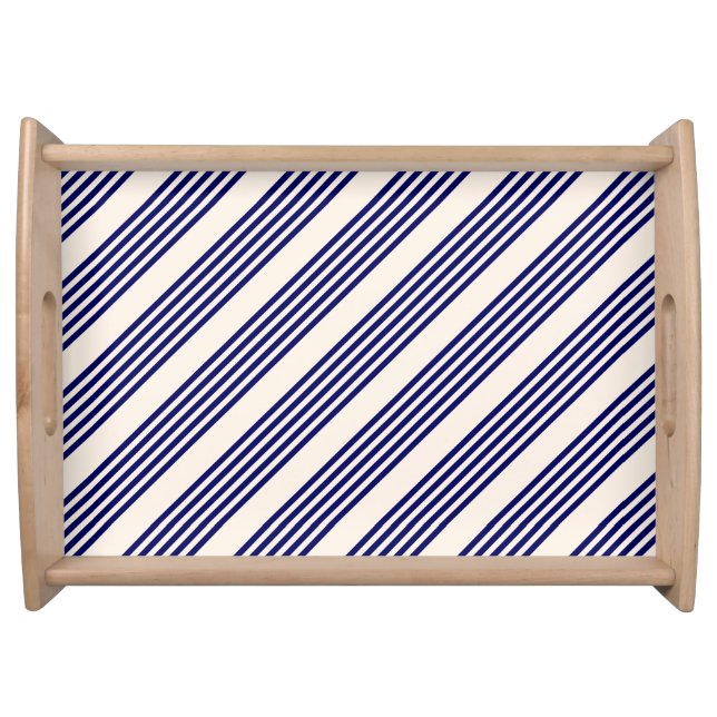 Navy blue and beige five stripes pattern serving tray (Front)