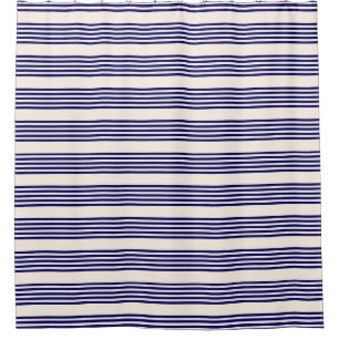 Navy blue and beige five stripes pattern shower curtain