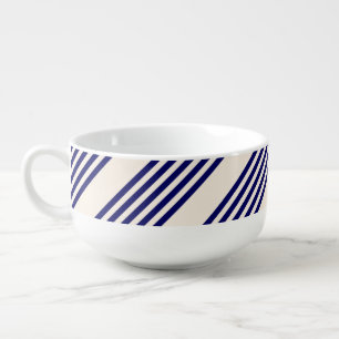 Navy blue and beige five stripes pattern soup mug