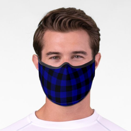 Navy Blue and Black Gingham Plaid Pattern Premium Face Mask
