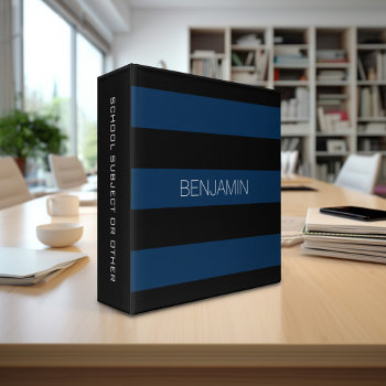 Navy Blue And Black Rugby Stripes With Custom Name 3 Ring Binder by MarshBaby at Zazzle