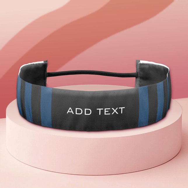 Navy Blue and Black Rugby Stripes with Custom Name Athletic Headband (Custom Hairband)