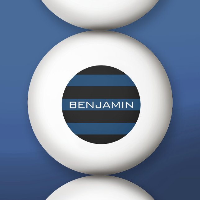Navy Blue and Black Rugby Stripes with Custom Name Ping-Pong Ball (Custom Ping Pong Ball)