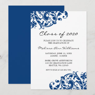 Navy Blue and Black Swirl Graduation Announcement