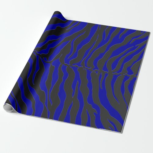 Navy Blue And Black Tiger Stripes Animal Print Wrapping Paper