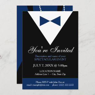 Navy Blue and Black Tux Invitation, Modern Invitation