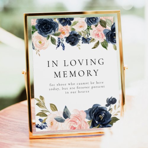Navy Blue and Blush Floral In Loving Memory Sign
