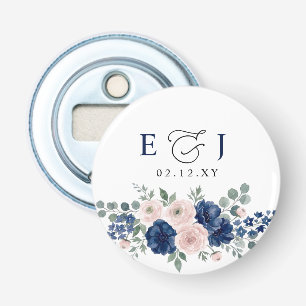 Navy Blue and Blush Floral Modern Wedding Bottle Opener
