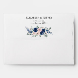 Navy Blue and Blush Floral Modern Wedding Envelope