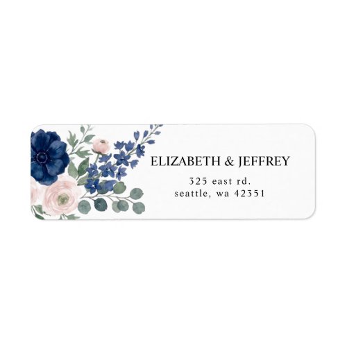 Navy Blue and Blush Floral Modern Wedding Label