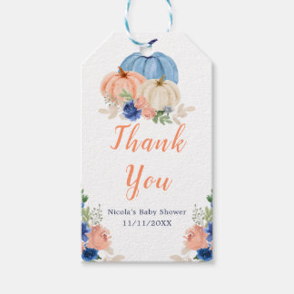 Navy Blue and Blush Floral Pumpkins Baby Shower Gift Tags