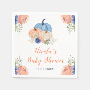 Navy Blue and Blush Floral Pumpkins Baby Shower Napkins