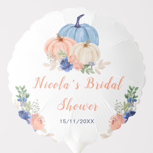 Navy Blue and Blush Floral Pumpkins Bridal Shower Balloon (Front)