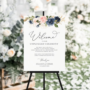 navy blue and blush floral unplugged ceremony sign