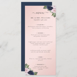 Navy Blue and Blush Floral Wedding Menu