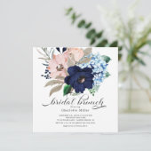 Navy Blue and Blush Flowers Bridal Brunch Invitation (Standing Front)