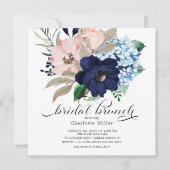 Navy Blue and Blush Flowers Bridal Brunch Invitation (Front)