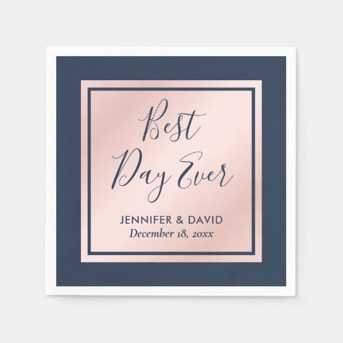 Navy Blue and Blush Modern Script Wedding Napkins