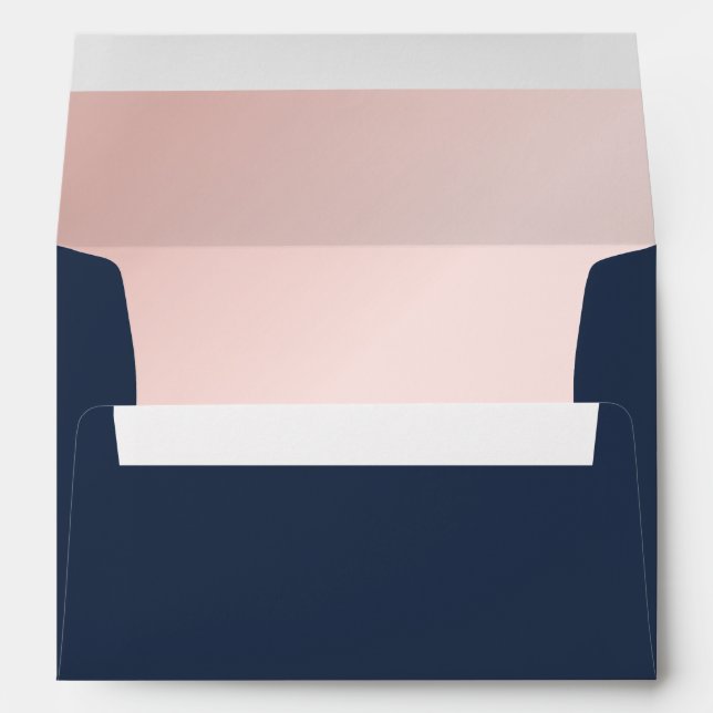 Navy Blue and Blush Modern Wedding Return Address Envelope (Back (Bottom))