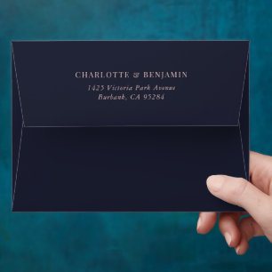 Navy Blue and Blush Modern Wedding Return Address Envelope