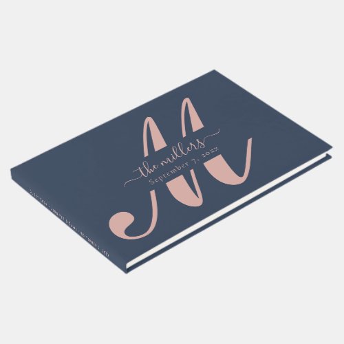 Navy Blue and Blush Monogram Wedding Guest Book