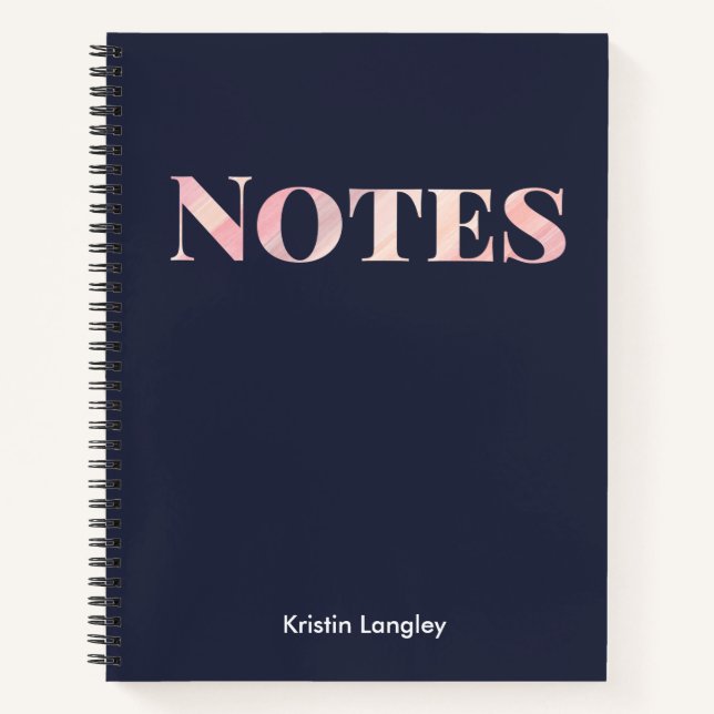 Navy Blue and Blush Notes Personalized Notebook (Front)