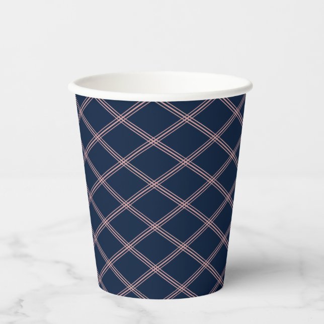 Navy Blue and Blush Pink Art Deco Elegance Paper Cups (Front)