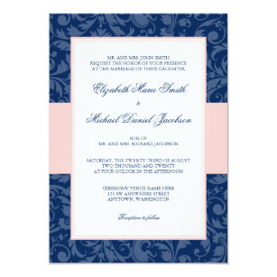 navy and pink wedding invitations zazzle