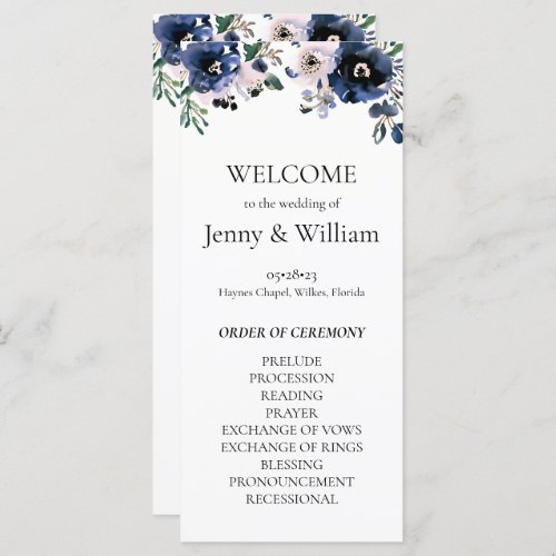 Navy Blue and Blush Pink Elegant Floral Wedding