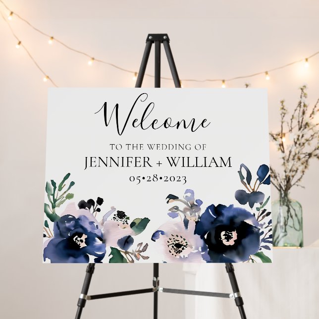 Navy Blue and Blush Pink Elegant Floral Wedding Foam Board (In Situ (Stand))