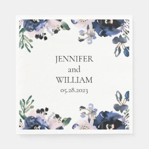 Navy Blue and Blush Pink Elegant Floral Wedding Napkins