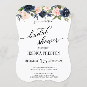 Navy Blue and Blush Pink Floral Bridal Shower Invitation