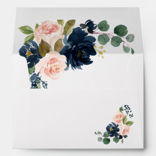 Navy Blue and Blush Pink Floral Country Wedding Envelope
