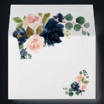 Navy Blue and Blush Pink Floral Country Wedding Envelope<br><div class="desc">Design features bouquets of beautiful watercolor peony,  rose,  eucalyptus,  greenery,  foliage/leaf elements in shades of green,  gold,  blush pink/pink peach,  and navy blue.  View the collection on this page to find matching items in this design.</div>