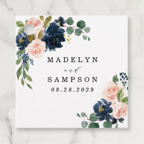 Navy Blue and Blush Pink Floral Country Wedding Favor Tags