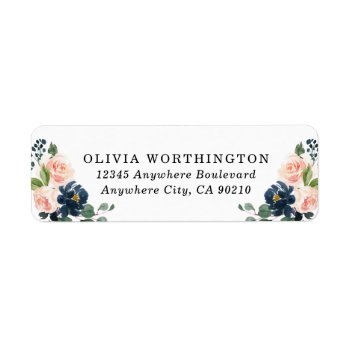 Navy Blue And Blush Pink Floral Country Wedding Label by RusticWeddings at Zazzle