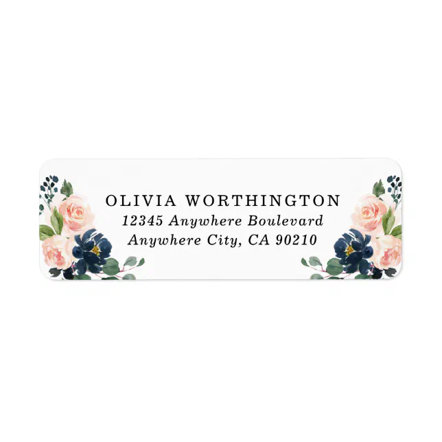 Navy Blue and Blush Pink Floral Country Wedding Label | Zazzle
