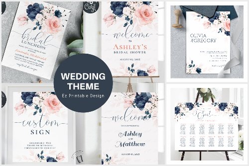 Navy Blue and Blush Pink floral theme