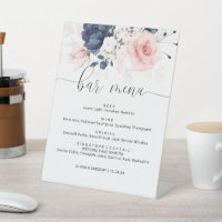 Navy Blue and Blush Pink Floral Wedding Bar Menu