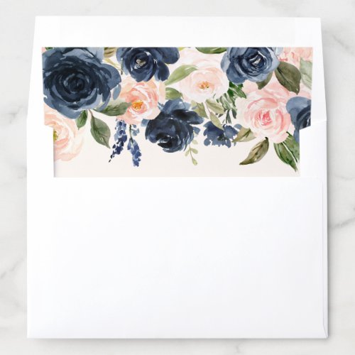 Navy Blue and Blush Pink Floral Wedding Envelope Liner