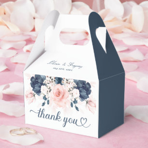 Navy Blue and Blush Pink floral wedding Favor Box