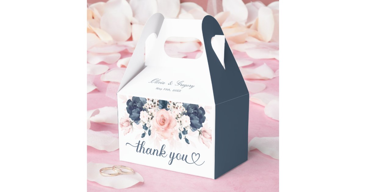 Navy Blue and Blush Pink floral wedding Favor Box | Zazzle
