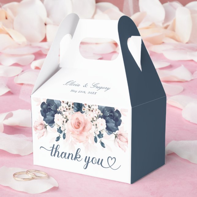Navy Blue and Blush Pink floral wedding Favor Box (Wedding)