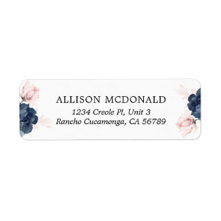 Navy Blue and Blush Pink Floral Wedding Label