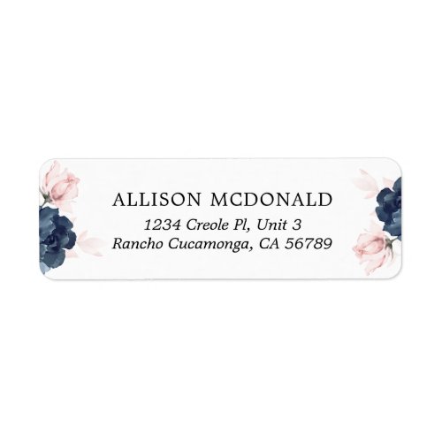 Navy Blue and Blush Pink Floral Wedding Label